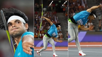 Neeraj Chopra with a historic throw of 88.17m. (AP/Reuters) Neeraj Chopra with a historic throw of 88.17m. (AP/Reuters)