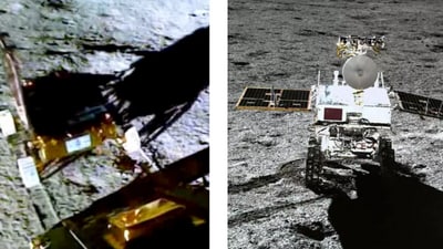 Chandrayaan 3's Pragyan rover (L) Chang'e 4 Yutu 2 rover. (ISRO and CLEP/CNSA) Chandrayaan 3's Pragyan rover (L) Chang'e 4 Yutu 2 rover. (ISRO and CLEP/CNSA)