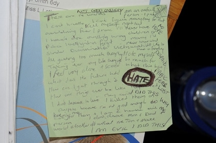 An undated handout image released by Cheshire Constabulary police force in Manchester on August 17, 2023, shows a hand-written note alongside the 2016 diary of nurse Lucy Letby (Photo by Cheshire Constabulary / AFP) (AFP) An undated handout image released by Cheshire Constabulary police force in Manchester on August 17, 2023, shows a hand-written note alongside the 2016 diary of nurse Lucy Letby (Photo by Cheshire Constabulary / AFP) (AFP)
