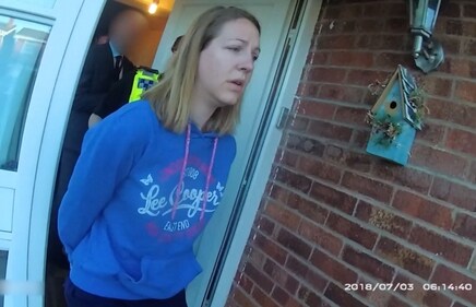 A handout image taken from police bodycam footage released by Cheshire Constabulary police force in Manchester on August 17, 2023, shows Lucy Letby being arrested at home in Chester on July 3, 2018 (Photo by Cheshire Constabulary / AFP) (AFP) A handout image taken from police bodycam footage released by Cheshire Constabulary police force in Manchester on August 17, 2023, shows Lucy Letby being arrested at home in Chester on July 3, 2018 (Photo by Cheshire Constabulary / AFP) (AFP)