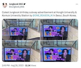 A poster, outside one of Seoul's subway stations, also featured several pictures of Jungkook.