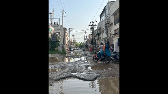 The Dhandra road underwent re-carpeting in 2017 followed by patchwork in 2020. (HT Photo)