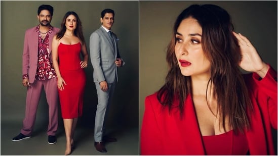Kareena Kapoor wows fans with a photo in a stunning red dress alongside 'Janne Jann' co-stars Vijay Verma and Jaideep Ahlawat. (Instagram/@kareenakapoorkhan)