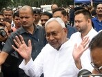 Bihar Chief Minister Nitish Kumar speaking with media persons. (Santosh Kumar/Hindustan Times)