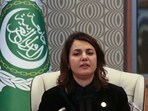 Libyan Foreign Affairs Minister Najla Mangoush speaks.
