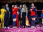Spain's Jennifer Hermoso celebrates with President of the Royal Spanish Football Federation Luis Rubiales after the Women World Cup final match