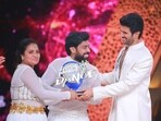 Vijay Deverakonda presents the trophy to Sandeep and Jyothi. Vijay Deverakonda presents the trophy to Sandeep and Jyothi.