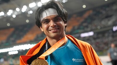 Neeraj Chopra poses after winning the gold medal in the Men's javelin throw final during the World Athletics Championships (AP) Neeraj Chopra poses after winning the gold medal in the Men's javelin throw final during the World Athletics Championships (AP)