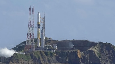 H-IIA launch vehicle number 47 is seen on the launching pad at Tanegashima Space Center on the southwestern island of Tanegashima, Japan. (via REUTERS)