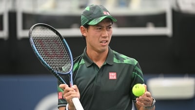 Kei Nishikori of Japan looks on in between serves against Taylor Fritz during the ATP Atlanta Open quarter finals at Atlantic Station (Getty Images via AFP) Kei Nishikori of Japan looks on in between serves against Taylor Fritz during the ATP Atlanta Open quarter finals at Atlantic Station (Getty Images via AFP)