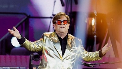 Elton John performs at the Glastonbury Festival site in Somerset, Britain. (Reuters)