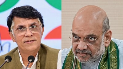 Congress leader Pawan Khera and Union home minister Amit Shah. Congress leader Pawan Khera and Union home minister Amit Shah.
