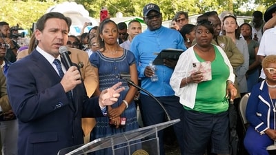 Florida Gov. Ron DeSantis speaks at a prayer vigil for the victims of a mass shooting a day earlier, in Jacksonville, Fla., Sunday, Aug. 27, 2023 (AP Photo/John Raoux) (AP) Florida Gov. Ron DeSantis speaks at a prayer vigil for the victims of a mass shooting a day earlier, in Jacksonville, Fla., Sunday, Aug. 27, 2023 (AP Photo/John Raoux) (AP)