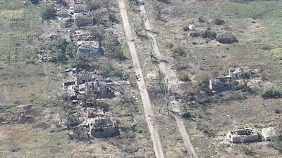 Ukrainian soldiers enter the village of Robotyne, Zaporizhzhia region, Ukraine, in this screengrab taken from a handout video released on August 25, 2023. (via REUTERS)
