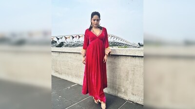 Intricately designed, the kurta showcases elaborate hand-embroidery on its neckline and sleeves, adding to its elegance. (Instagram/@nushrrattbharuccha) Intricately designed, the kurta showcases elaborate hand-embroidery on its neckline and sleeves, adding to its elegance. (Instagram/@nushrrattbharuccha)