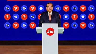 Reliance Industries Chairman Mukesh Ambani speaks during the 46th Annual General Meeting of Reliance Industries Limited, on Monday, (PTI) Reliance Industries Chairman Mukesh Ambani speaks during the 46th Annual General Meeting of Reliance Industries Limited, on Monday, (PTI)