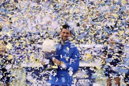 Novak Djokovic of Serbia poses with the trophy after defeating Carlos Alcaraz of Spain during the final of the Western & Southern Open at Lindner Family Tennis Center on August 20, 2023 in Mason, Ohio (Getty Images via AFP) Novak Djokovic of Serbia poses with the trophy after defeating Carlos Alcaraz of Spain during the final of the Western & Southern Open at Lindner Family Tennis Center on August 20, 2023 in Mason, Ohio (Getty Images via AFP)