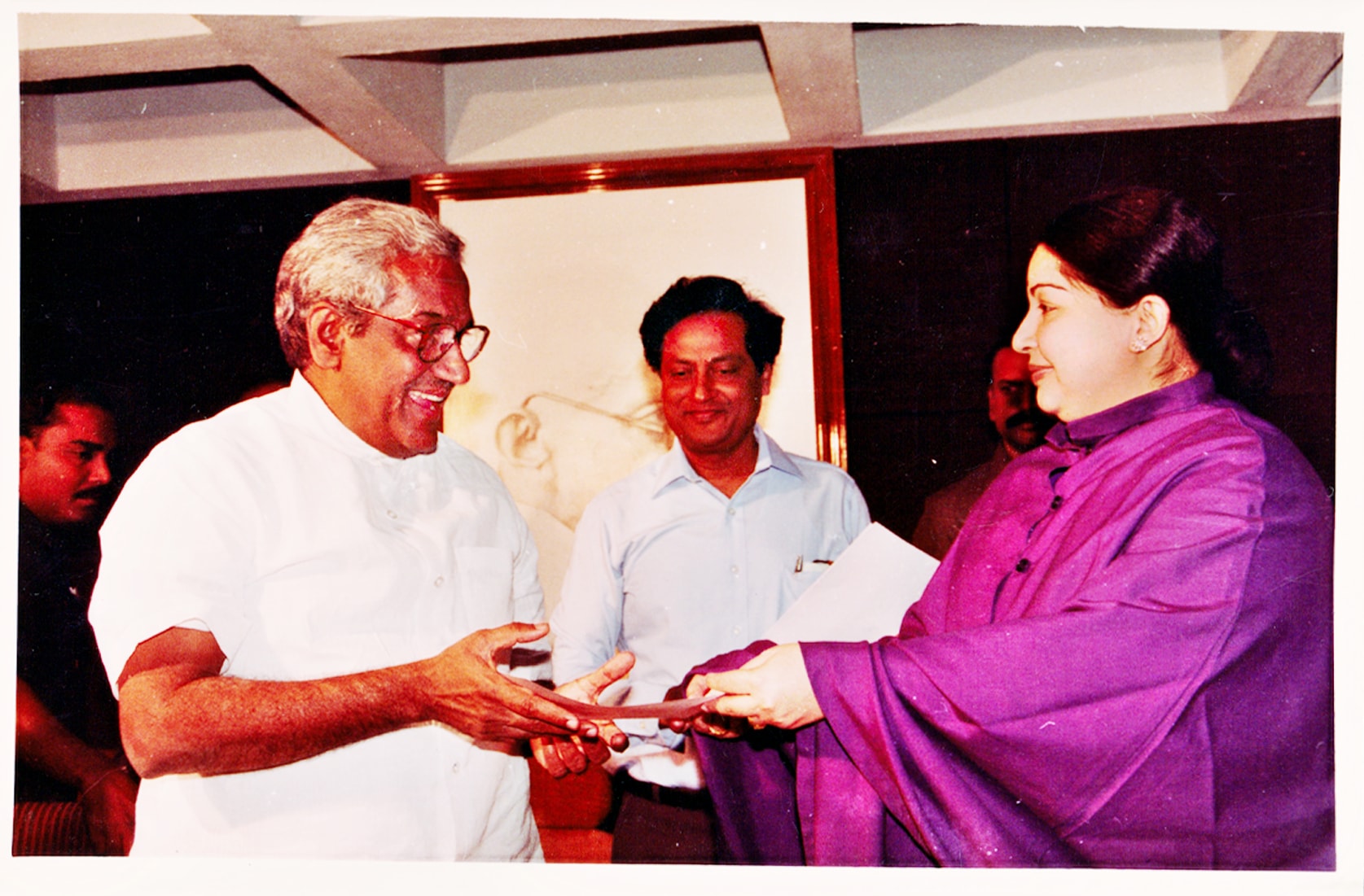 K Madhava Rao with former chief minister of Andhra Pradesh, N Janardhan Reddy, and the former chief minister of Tamil Nadu, Jayalalitha (From Breaking Barriers by K Madhava Rao) K Madhava Rao with former chief minister of Andhra Pradesh, N Janardhan Reddy, and the former chief minister of Tamil Nadu, Jayalalitha (From Breaking Barriers by K Madhava Rao)