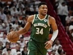 Milwaukee Bucks forward Giannis Antetokounmpo (34) dribbles the ball during the first half of Game 4 in a first-round NBA basketball playoff series against the Miami Heat, Monday, April 24, 2023 Milwaukee Bucks forward Giannis Antetokounmpo (34) dribbles the ball during the first half of Game 4 in a first-round NBA basketball playoff series against the Miami Heat, Monday, April 24, 2023