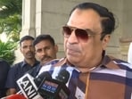 JD(S) leader CM Ibrahim speaks to reporters.