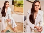 Known for her eco-conscious fashion choices, Dia Mirza continues to impress with her latest Instagram post, showcasing her in a sophisticated all-white pantsuit.&nbsp;