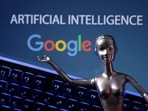 Google logo and AI Artificial Intelligence words are seen in this illustration taken, May 4.