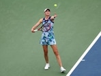 Elena Rybakina of Kazakhstan serves against Marta Kostyuk of Ukraine during their Women's Singles First Round match on Day One of the 2023 US Open 