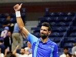 Novak Djokovic, of Serbia, celebrates winning his match against Alexandre Muller, of France, during the first round of the U.S. Open Novak Djokovic, of Serbia, celebrates winning his match against Alexandre Muller, of France, during the first round of the U.S. Open