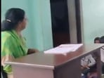 A screengrab of the video of a teacher in Uttar Pradesh’s Muzaffarnagar district who is accused of asking students to beat a classmate because he was Muslim