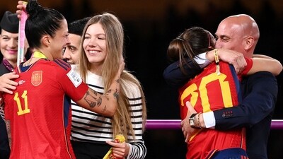 Spain's defender #20 Rocio Galvez is congratuled by President of the Royal Spanish Football Federation Luis Rubiales (AFP) Spain's defender #20 Rocio Galvez is congratuled by President of the Royal Spanish Football Federation Luis Rubiales (AFP)