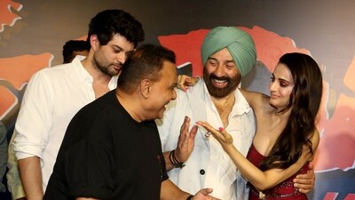 Ameesha Patel with actor Sunny Deol and director Anil Sharma during Gadar 2 promotions in June. (File Photo/ PTI) Ameesha Patel with actor Sunny Deol and director Anil Sharma during Gadar 2 promotions in June. (File Photo/ PTI)