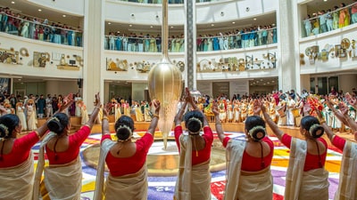 The festival is an occasion for family and friends to get together and indulge in traditional games, music, and dancing and participate in a grand feast, the 'Onasadya'. (PTI) The festival is an occasion for family and friends to get together and indulge in traditional games, music, and dancing and participate in a grand feast, the 'Onasadya'. (PTI)