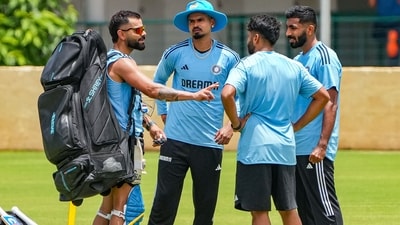 Indian cricketers Virat Kohli, Jasprit Bumrah, Shardul Thakur and Shreyas Iyer during a training session ahead of the Asia Cup 2023, in Bengaluru, Tuesday, Aug 29, 2023. (PTI) Indian cricketers Virat Kohli, Jasprit Bumrah, Shardul Thakur and Shreyas Iyer during a training session ahead of the Asia Cup 2023, in Bengaluru, Tuesday, Aug 29, 2023. (PTI)