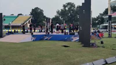 Rehearsal for the opening ceremony of the maiden UPT20 League at Green Park Stadium in Kanpur on Tuesday. (Pic by UPCA)