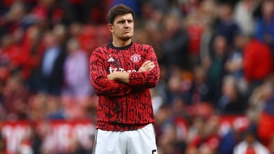 Manchester United's Harry Maguire during the warm up before the match (Action Images via Reuters)