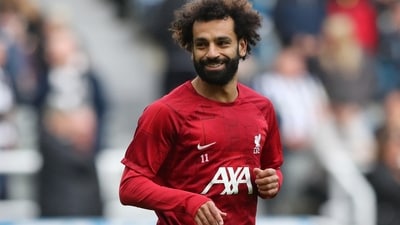 Liverpool's Mohamed Salah during the warm up before the match. (Reuters)