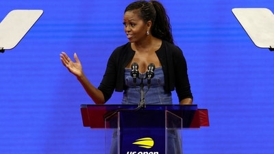 Former US first lady Michelle Obama speaks at a ceremony. (Reuters)