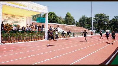 The 400-metre track at the Sector 7 Sports Complex, Chandigarh, has eight lanes. (ht photo) The 400-metre track at the Sector 7 Sports Complex, Chandigarh, has eight lanes. (ht photo)