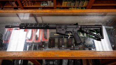 AUSTIN, TEXAS - AUGUST 25: In this photo illustration, a semi-automatic AR-15 is displayed on a countertop at the McBride Guns Inc. store on August 25, 2023 in Austin, Texas. The Biden administration plans to revoke licenses from hundreds of firearms dealers, provoking disagreements among gun-store owners and law-enforcement veterans around the country. (Getty Images via AFP) AUSTIN, TEXAS - AUGUST 25: In this photo illustration, a semi-automatic AR-15 is displayed on a countertop at the McBride Guns Inc. store on August 25, 2023 in Austin, Texas. The Biden administration plans to revoke licenses from hundreds of firearms dealers, provoking disagreements among gun-store owners and law-enforcement veterans around the country. (Getty Images via AFP)