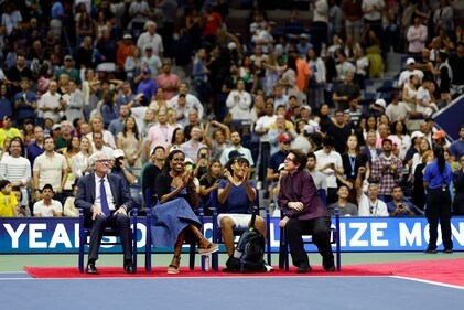 Michelle Obama also went to the court to take part in a tribute to Billie Jean King (AFP) Michelle Obama also went to the court to take part in a tribute to Billie Jean King (AFP)