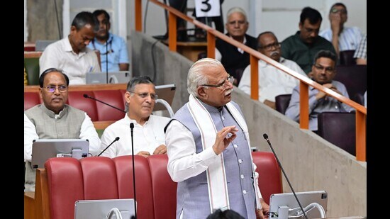 CM Manohar Lal Khattar during the Haryana Vidhan Sabha monsoon session in Chandigarh on Tuesday. (Keshav Singh/HT)