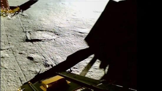 Chandrayaan-3 Pragyan rover roams around the 'Shiv Shakti Point', Vikram' lander's touchdown spot, on the Moon at the south pole. (PTI)