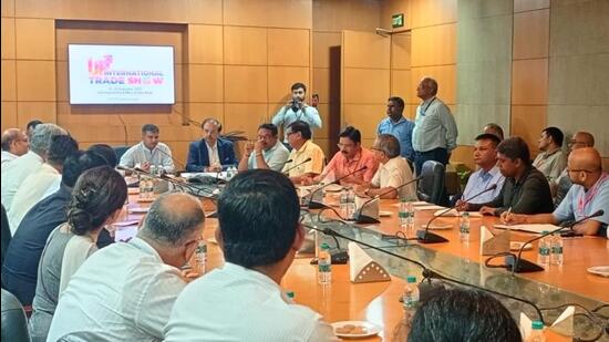 District officials said the trade show will be inaugurated by President Droupadi Murmu, while Uttar Pradesh chief minister Yogi Adityanath, governor Anandiben Patel, among other dignitaries, will be present at the inaugural event (HT Photo)