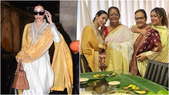 Malaika Arora wore an elegant silk suit and embroidered dupatta for Onam celebrations. (Instagram )