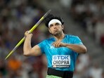 Neeraj Chopra, of India, makes an attempt in the Men's javelin throw final during the World Athletics Championships in Budapest