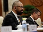 British foreign secretary James Cleverly attends a meeting with Chinese foreign minister Wang Yi (not pictured) at the Diaoyutai State Guesthouse in Beijing.
