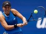 Jessica Pegula of the United States returns a shot against Camila Giorgi of Italy during their Women's Singles First Round
