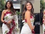 Shilpa Shetty wears a floral saree and one-shoulder blouse for an outing. Shilpa Shetty wears a floral saree and one-shoulder blouse for an outing.
