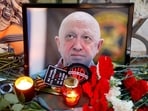 A view shows a portrait of Wagner mercenary chief Yevgeny Prigozhin at a makeshift memorial in Moscow, Russia August 24, 2023.
