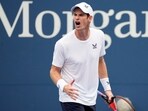 Andy Murray reacts to his coaches' box during a match against Corentin, Moutet, of France, during the first round of the U.S. Open